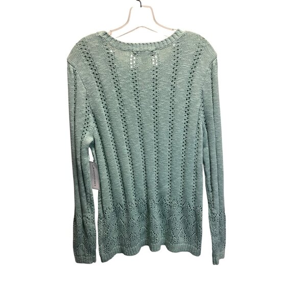 Madison Grey Womens Mint Green 100% Cotton Pointelle Knit Sweater Long Sleeve Si - Picture 2 of 7